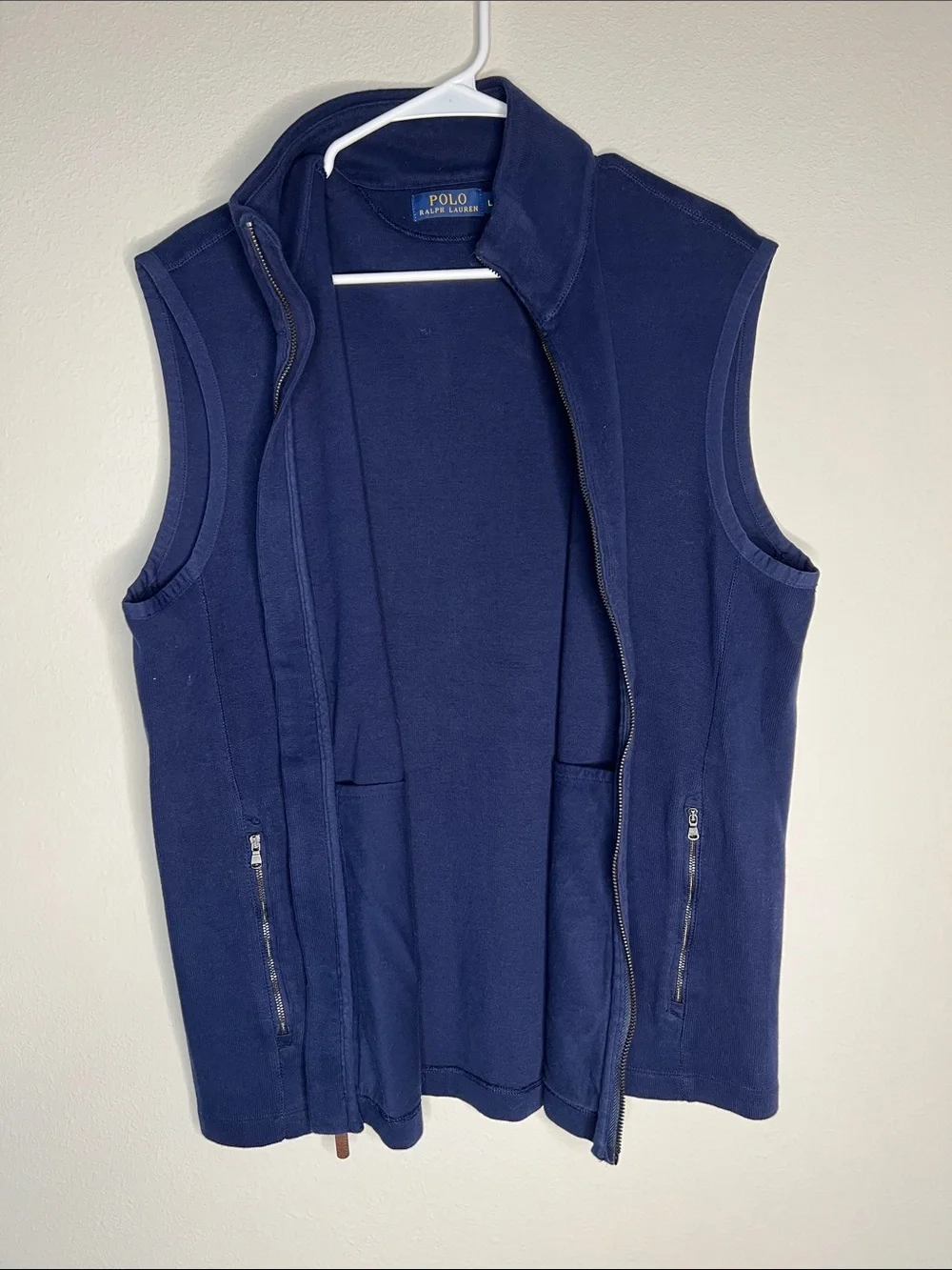 Men’s Polo by Ralph Lauren Navy Zip-Up Fleece Vest with Red Logo